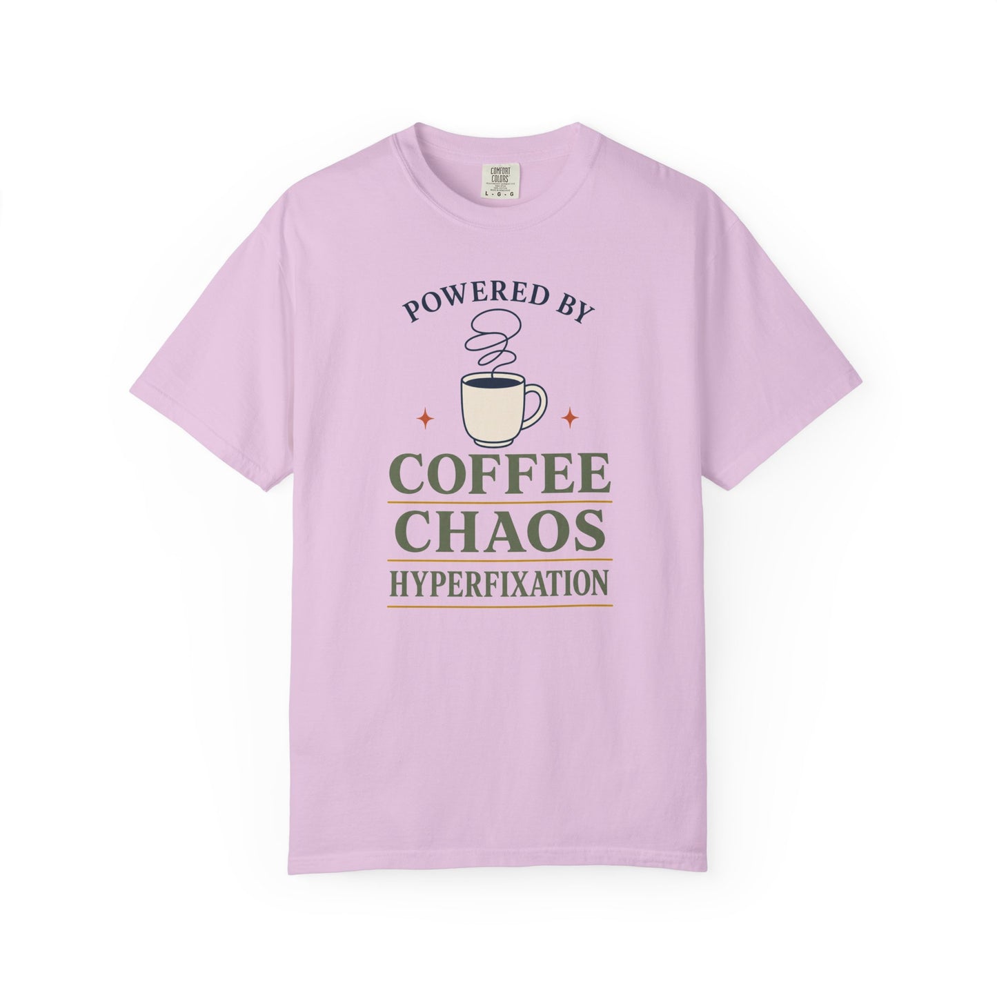 “Powered by Coffee Chaos” Coffee Chaos T-Shirt — Graphic Tee for Coffee Lovers