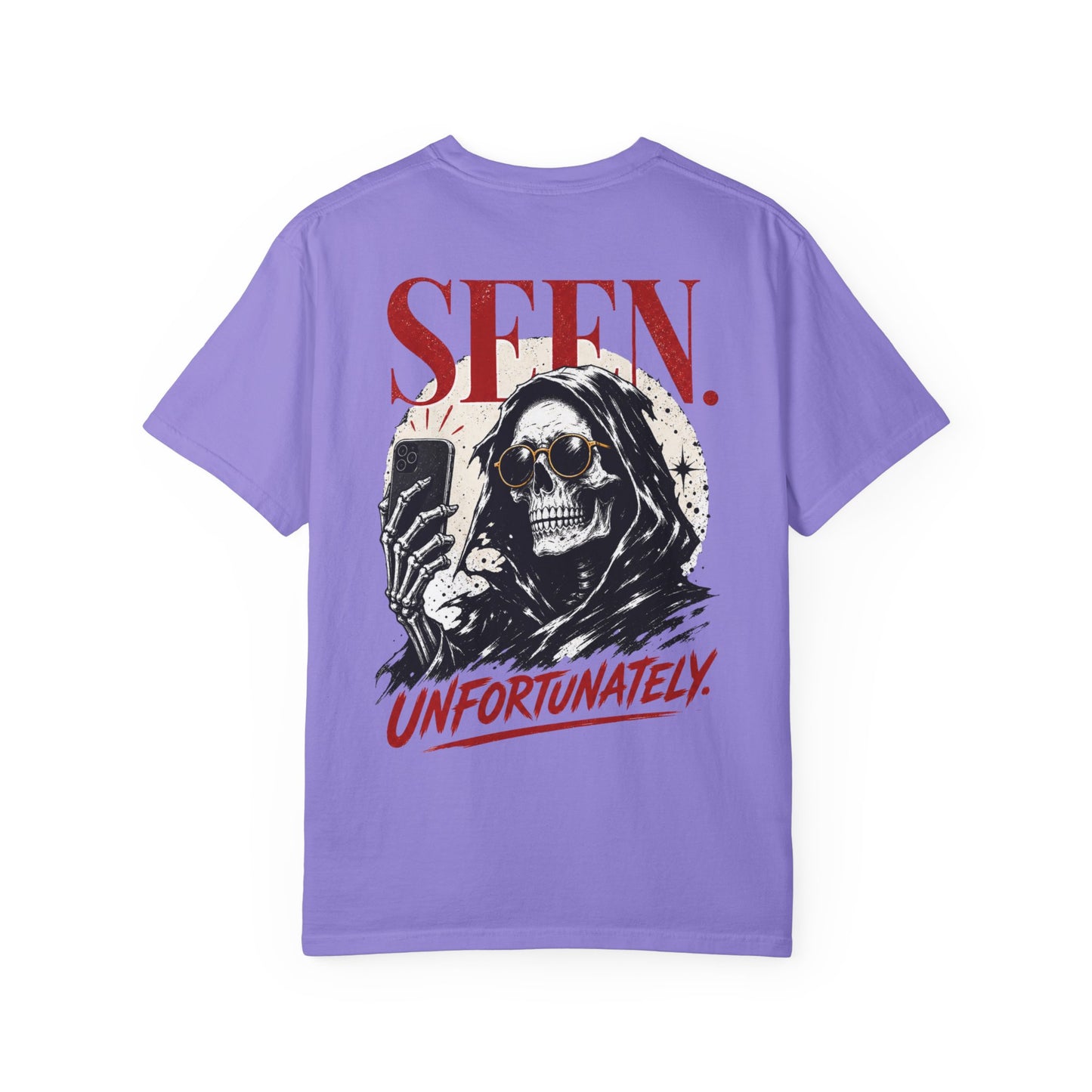 "Seen. Unfortunately." Skull Selfie Graphic T-Shirt