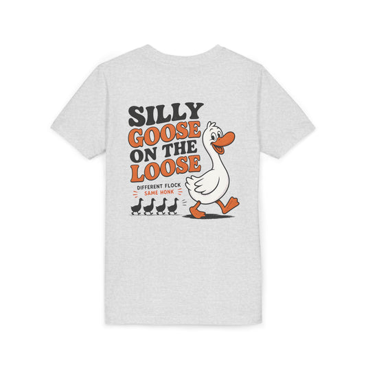 Youth Tee — "Silly Goose on the Loose" Cartoon Graphic Shirt BACK PRINT