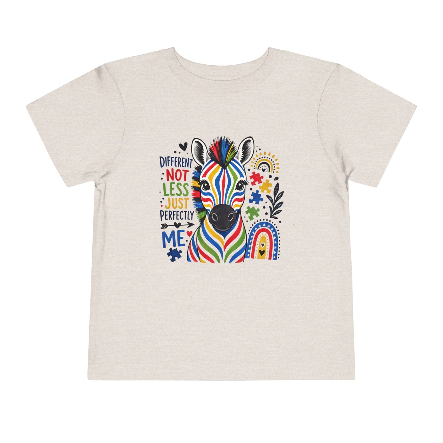 Toddler Tee — Colorful Zebra "Different Not Less, Just Perfectly Me"
