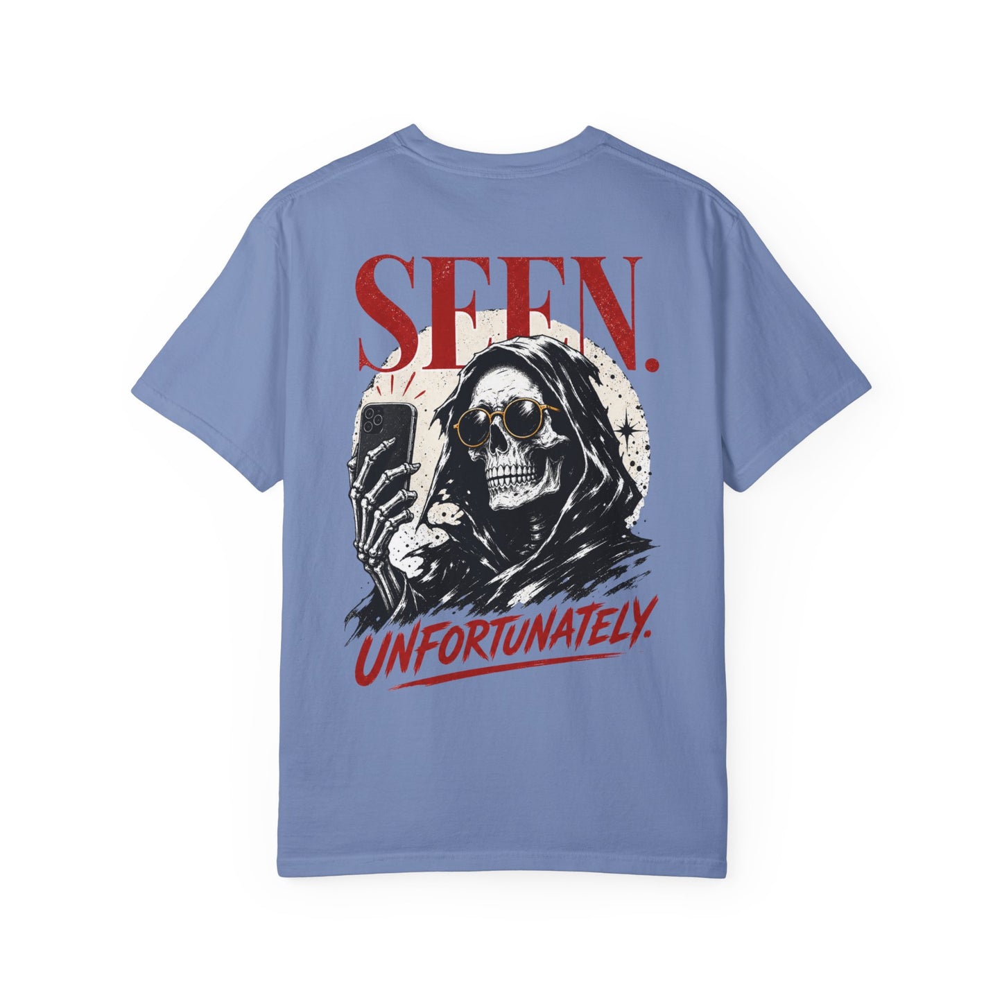 "Seen. Unfortunately." Skull Selfie Graphic T-Shirt