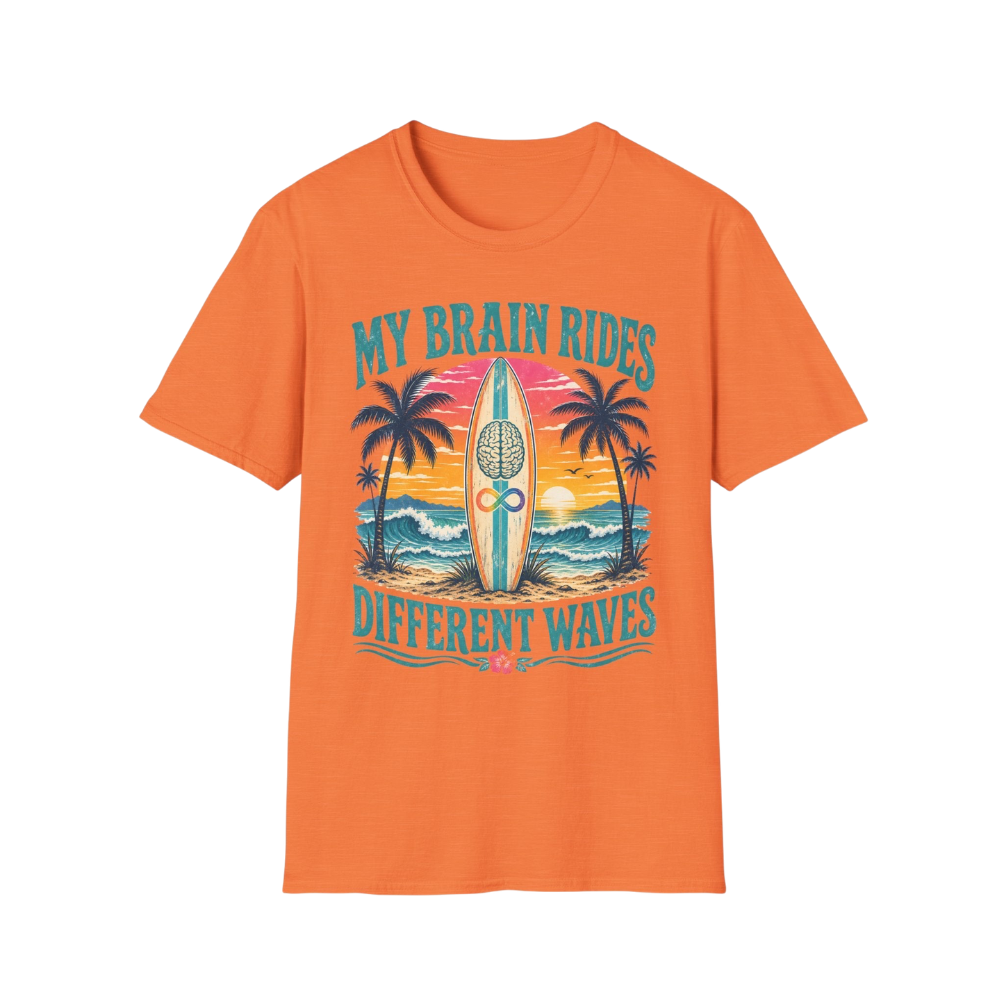 Graphic T-Shirt — "My Brain Rides Different Waves" Surf Retro Tee