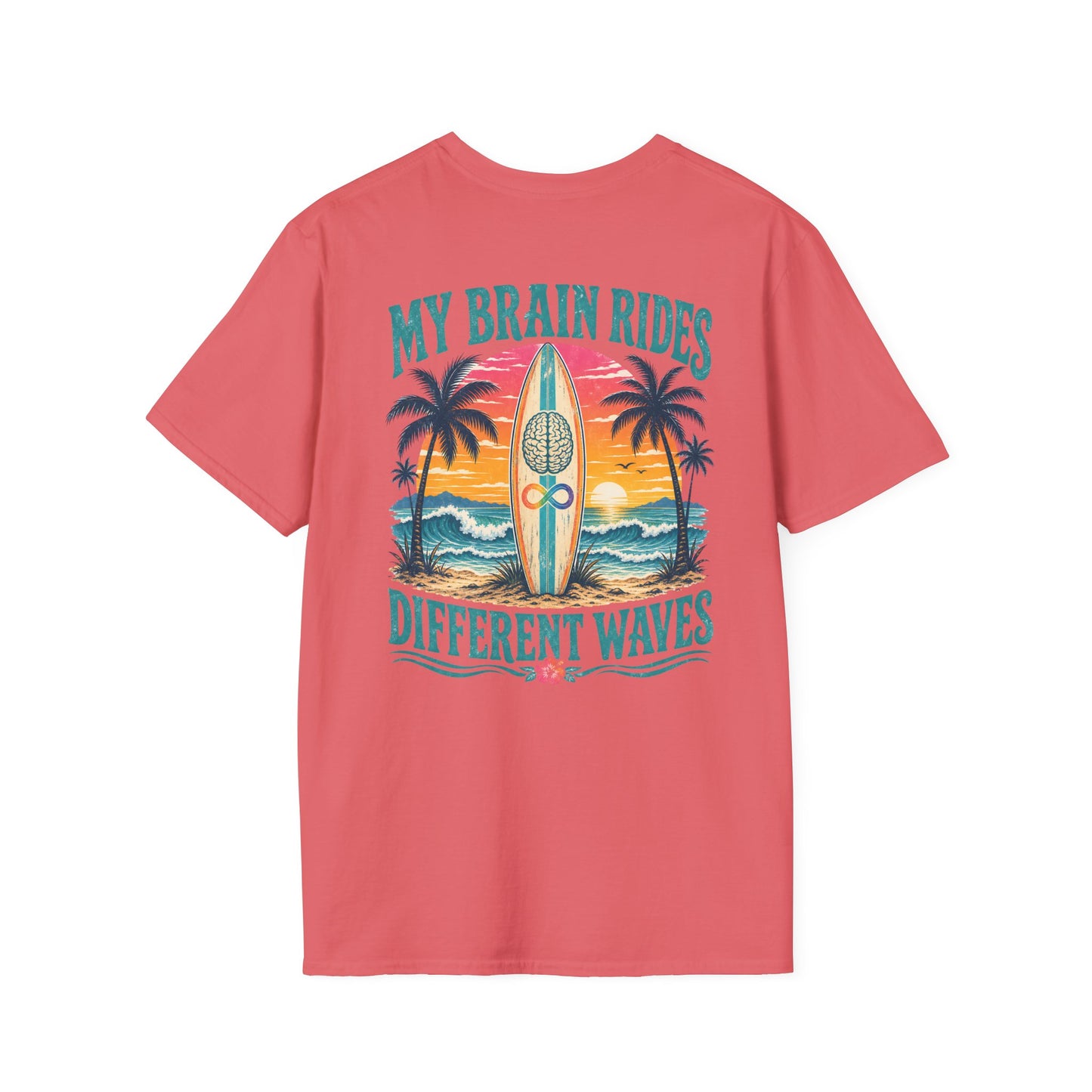 Retro "My Brain Rides Different Waves" Neurodiversity Surf T-Shirt