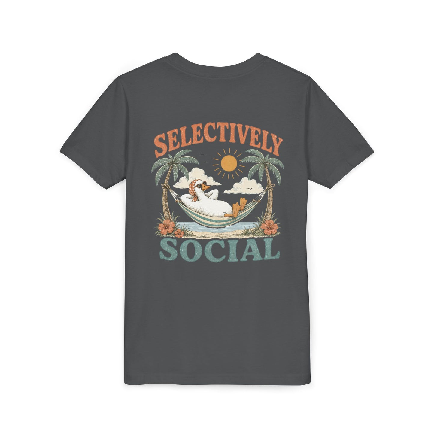Youth Tee — Silly Goose "Selectively Social" Hammock Graphic Kid’s T-Shirt BACK PRINT
