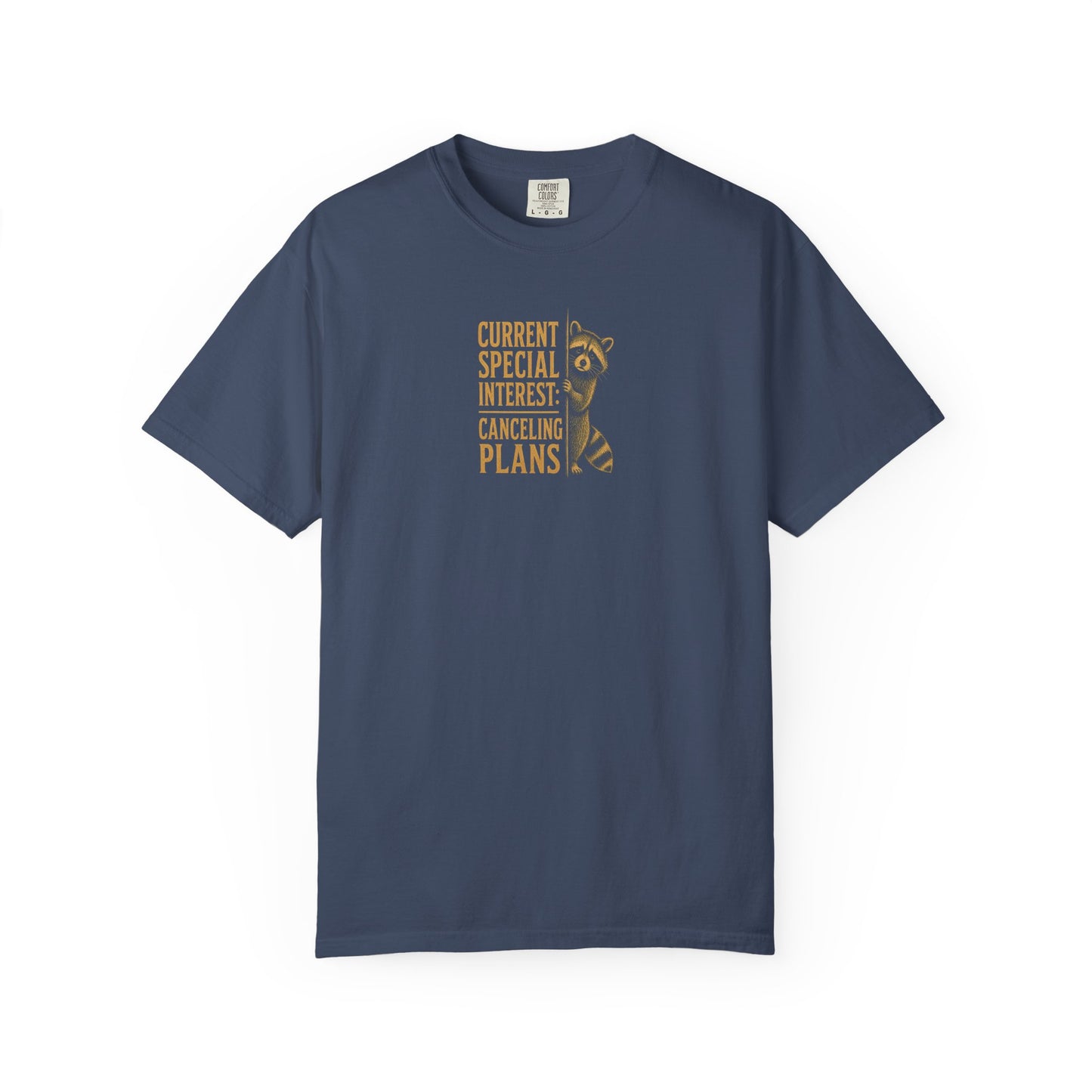 Funny Cancelled Plans T-Shirt — "Current Special Interest: Cancelling Plans" Raccoon Graphic Tee