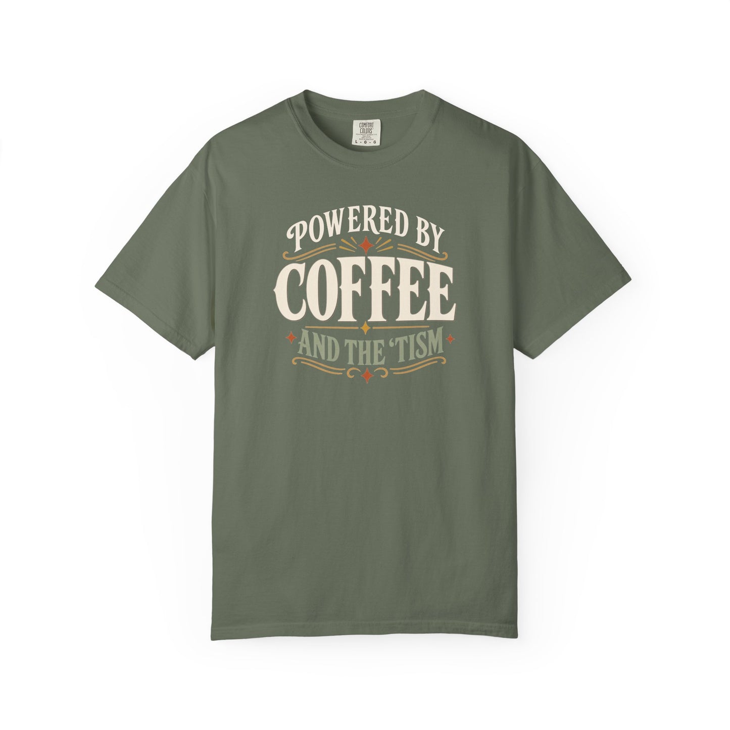 "Powered by Coffee and the 'Tism"  Coffee T-Shirt — Vintage Graphic Tee