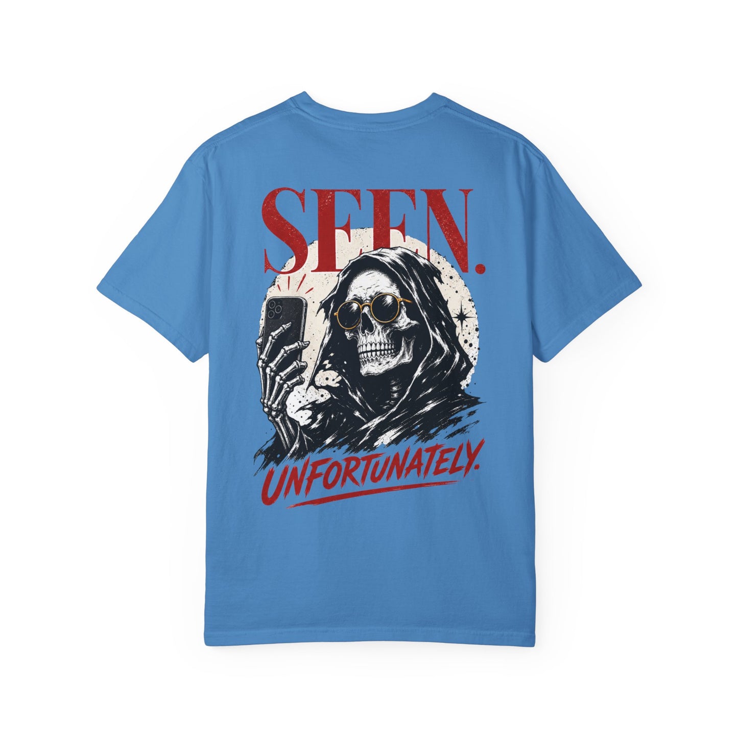 "Seen. Unfortunately." Skull Selfie Graphic T-Shirt