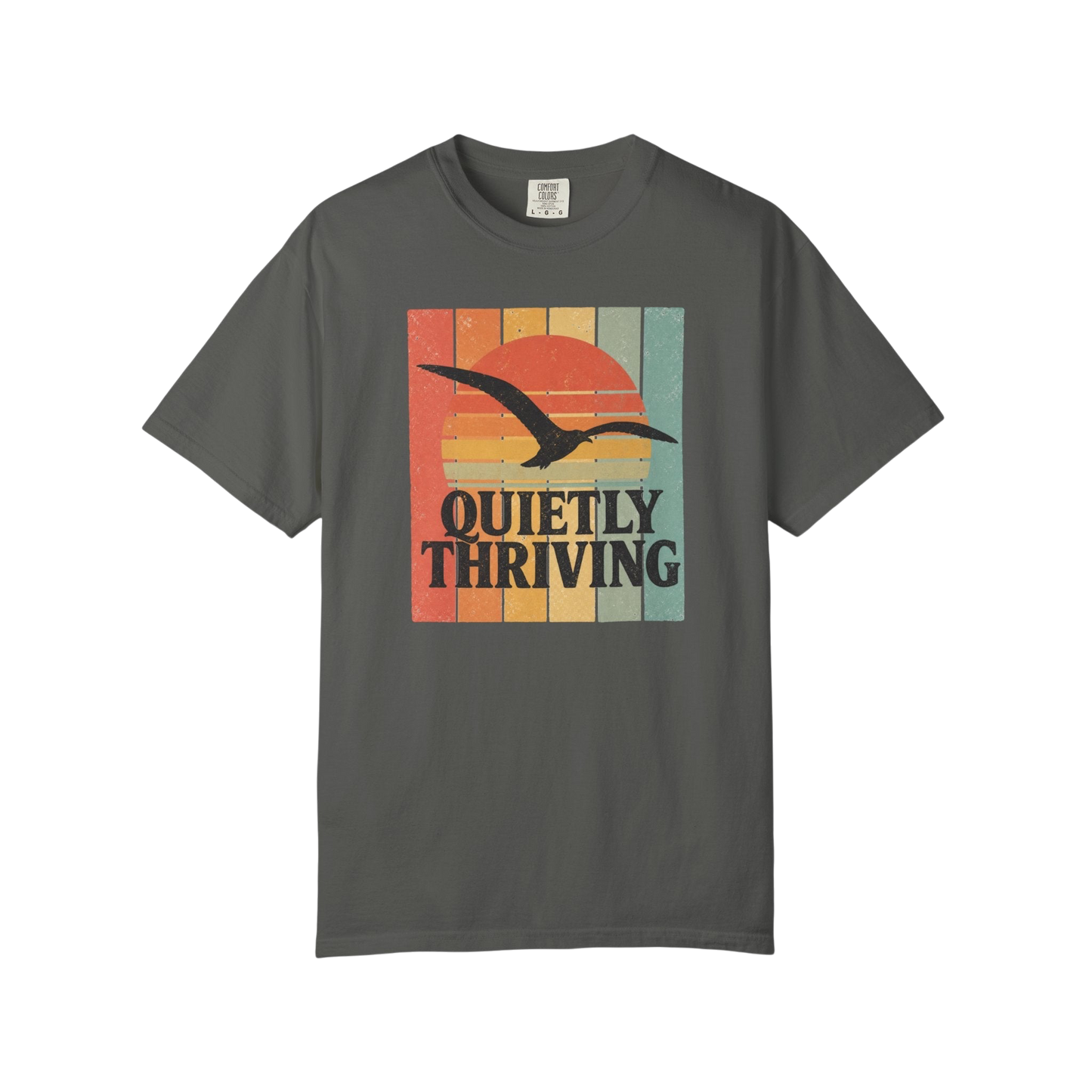 Quietly Thriving T-Shirt — Retro Sunset Seagull Tee