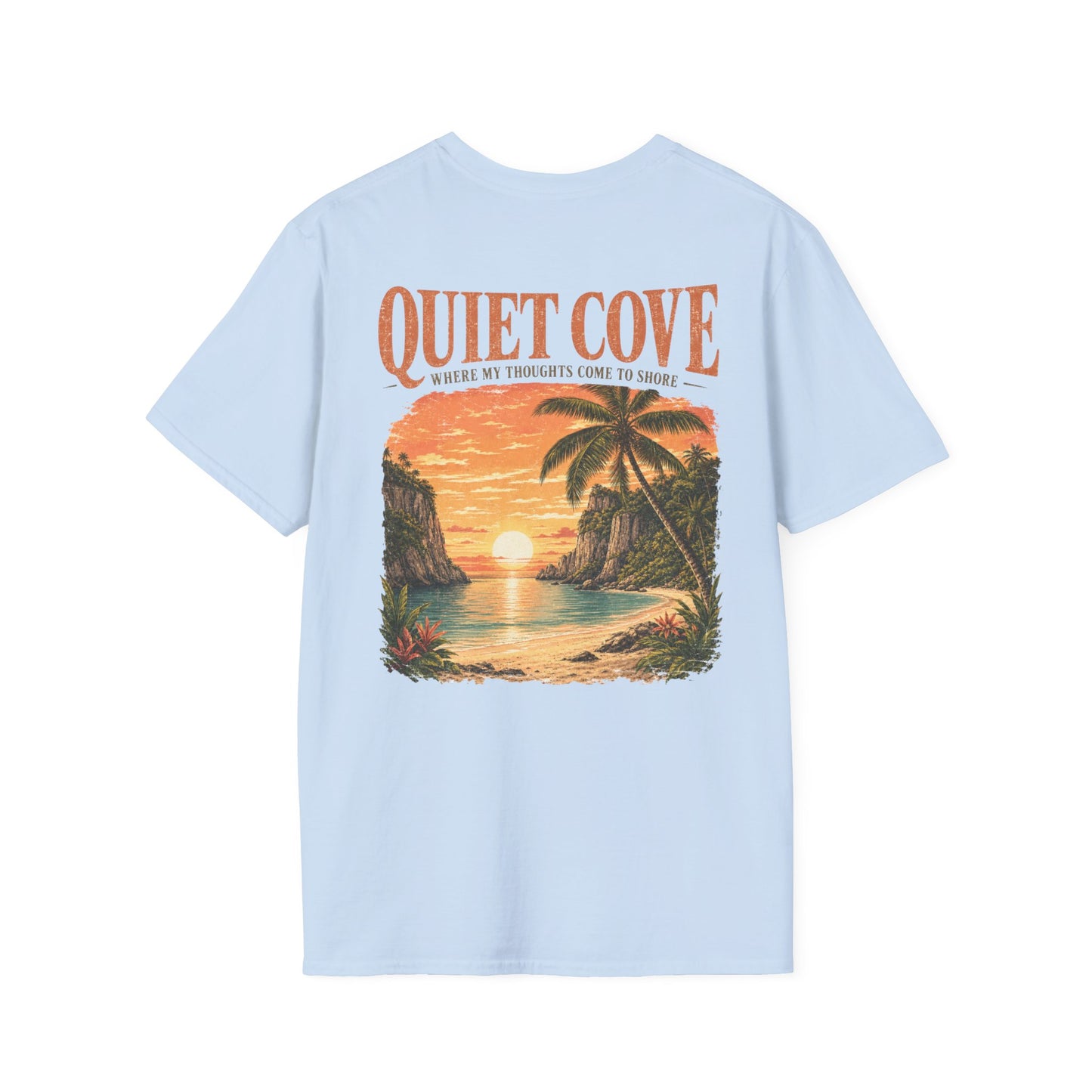 "Quiet Cove" Retro Palm Tree Coastal Sunset Graphic T-Shirt