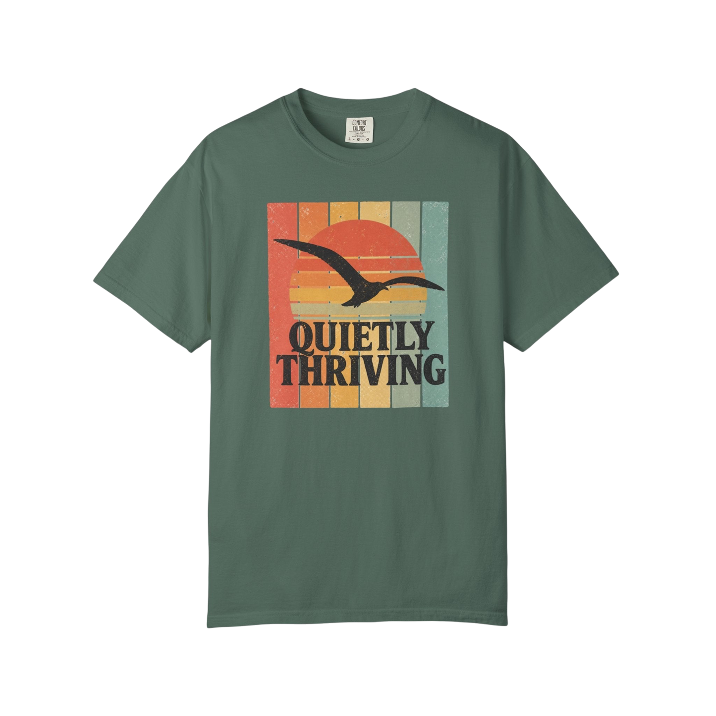 Quietly Thriving T-Shirt — Retro Sunset Seagull Tee