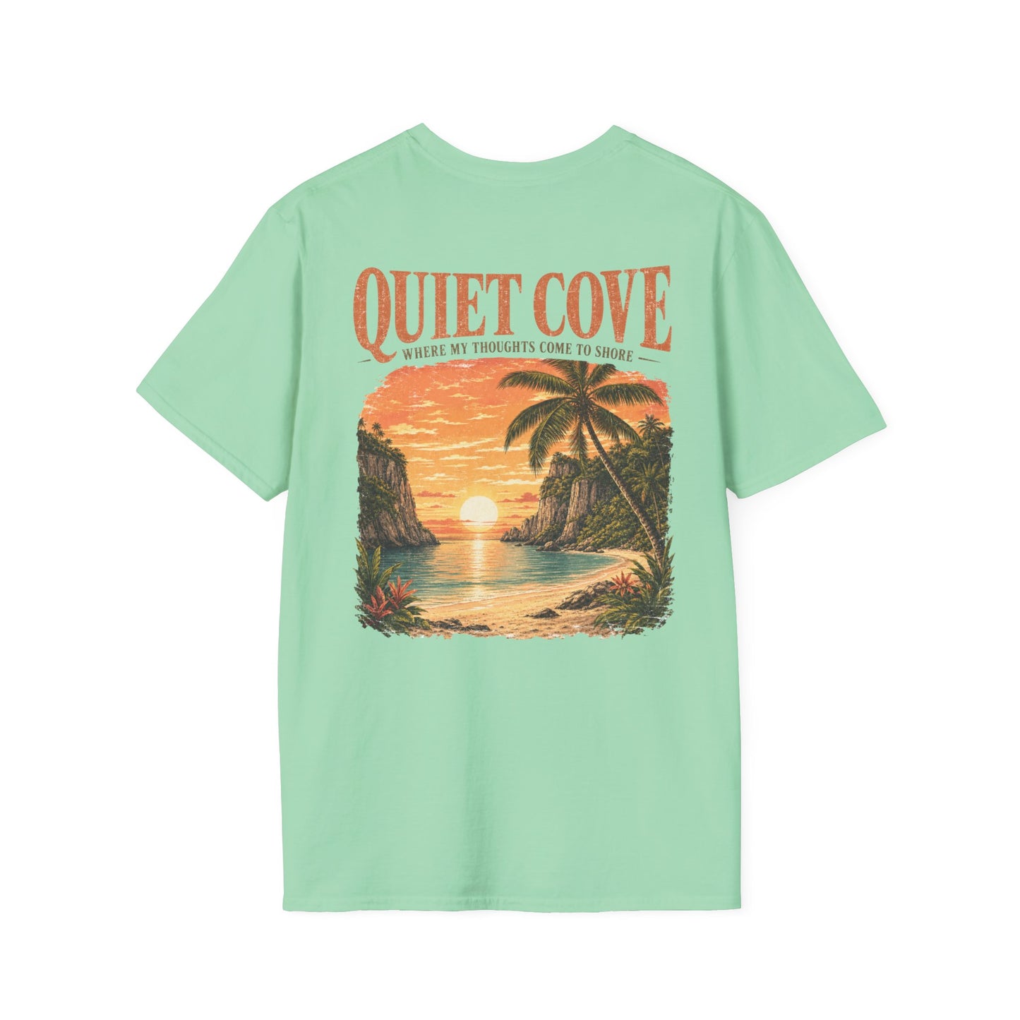 "Quiet Cove" Retro Palm Tree Coastal Sunset Graphic T-Shirt