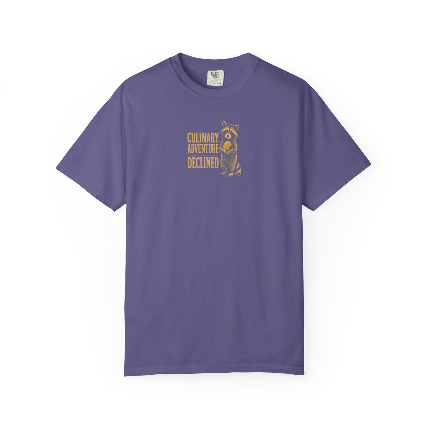 Culinary Adventure Declined T-Shirt — Food Routine Raccoon Graphic Tee