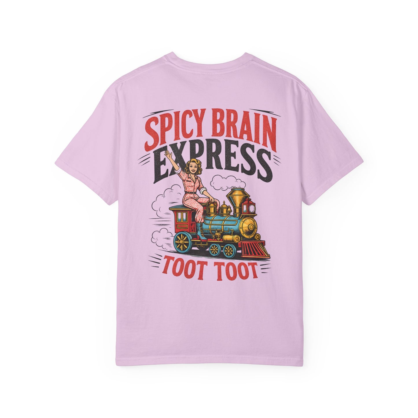 Spicy Brain Express T‑Shirt — Vintage Train Graphic "Toot Toot" BACK PRINT