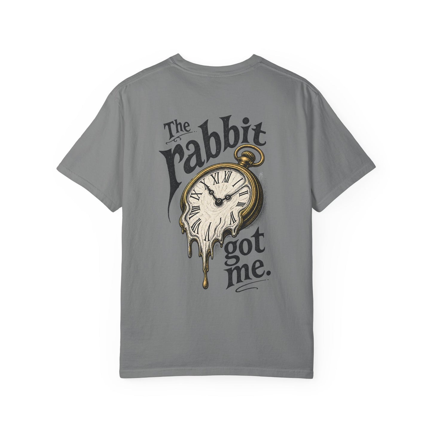 "The Rabbit Got Me" -Play on the iconic Alice in Wonderland quote. ADHD losing track of time