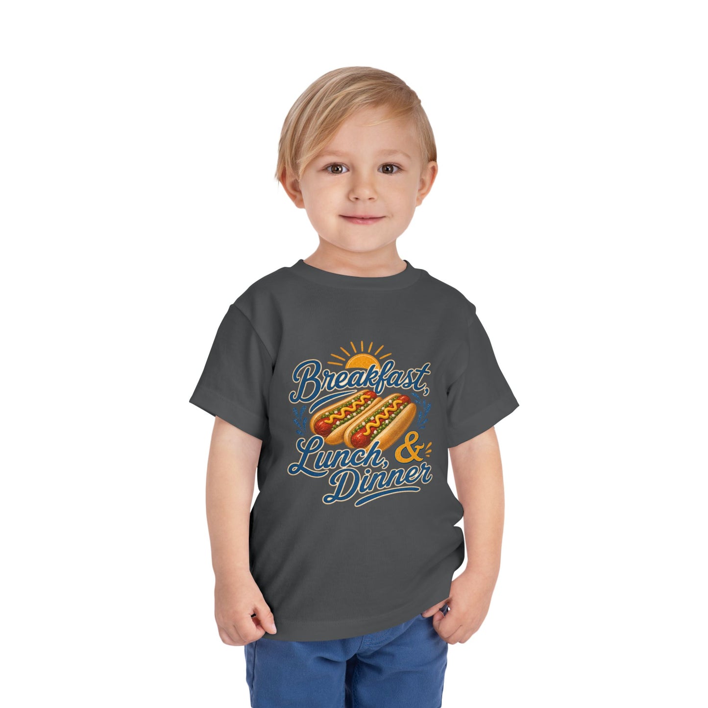 "Breakfast, Lunch & Dinner" Hot Dog Kids T‑Shirt Toddler Tee —
