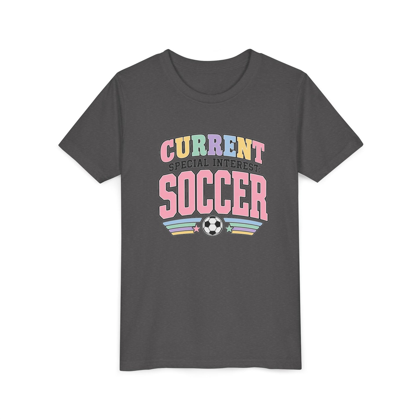 "Current Special Interest: Soccer" Pastel Soccer T-Shirt Youth Tee —