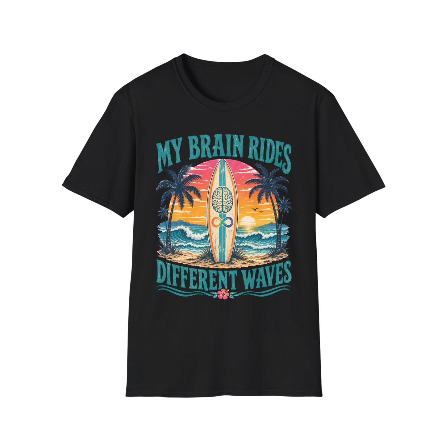 Graphic T-Shirt — "My Brain Rides Different Waves" Surf Retro Tee
