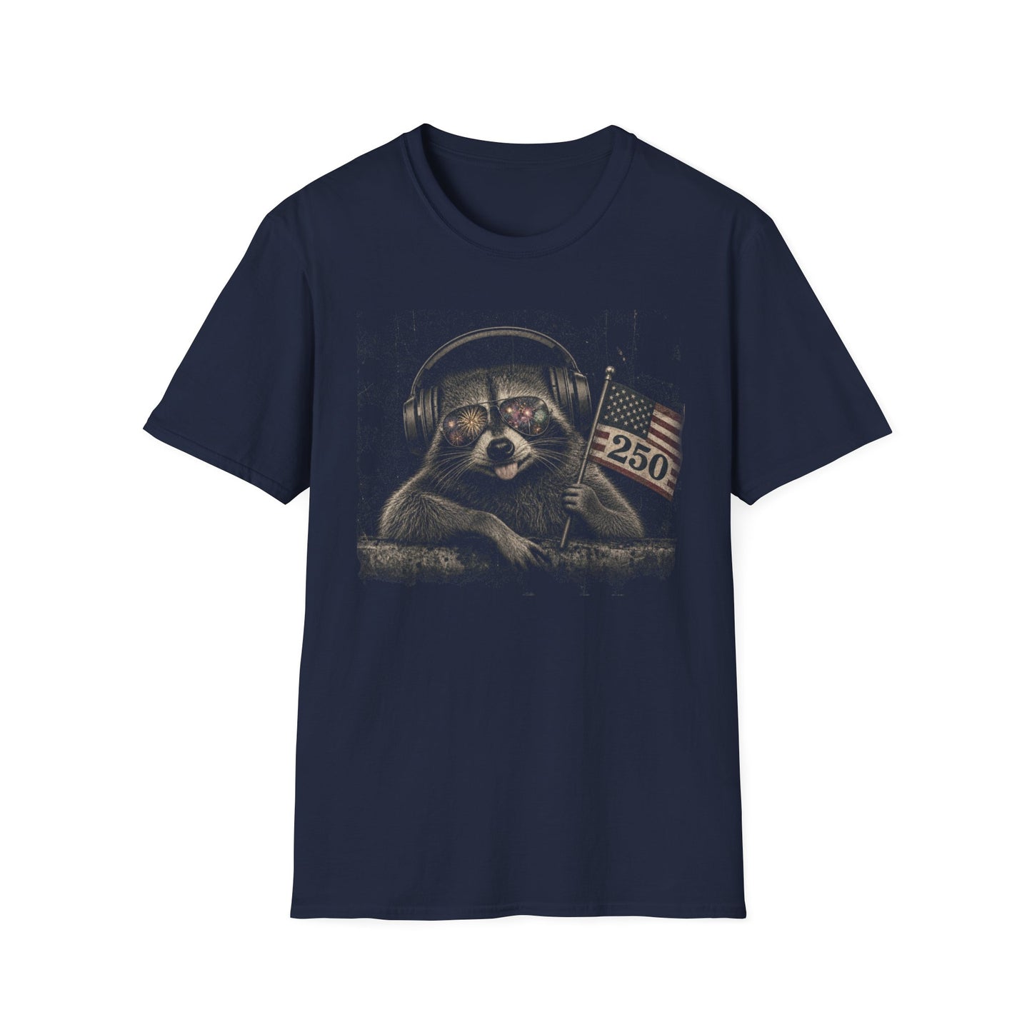 Raccoon With Headphones & Flag 4th of July — Retro America's 250th Anniversary  Americana Graphic T-Shirt