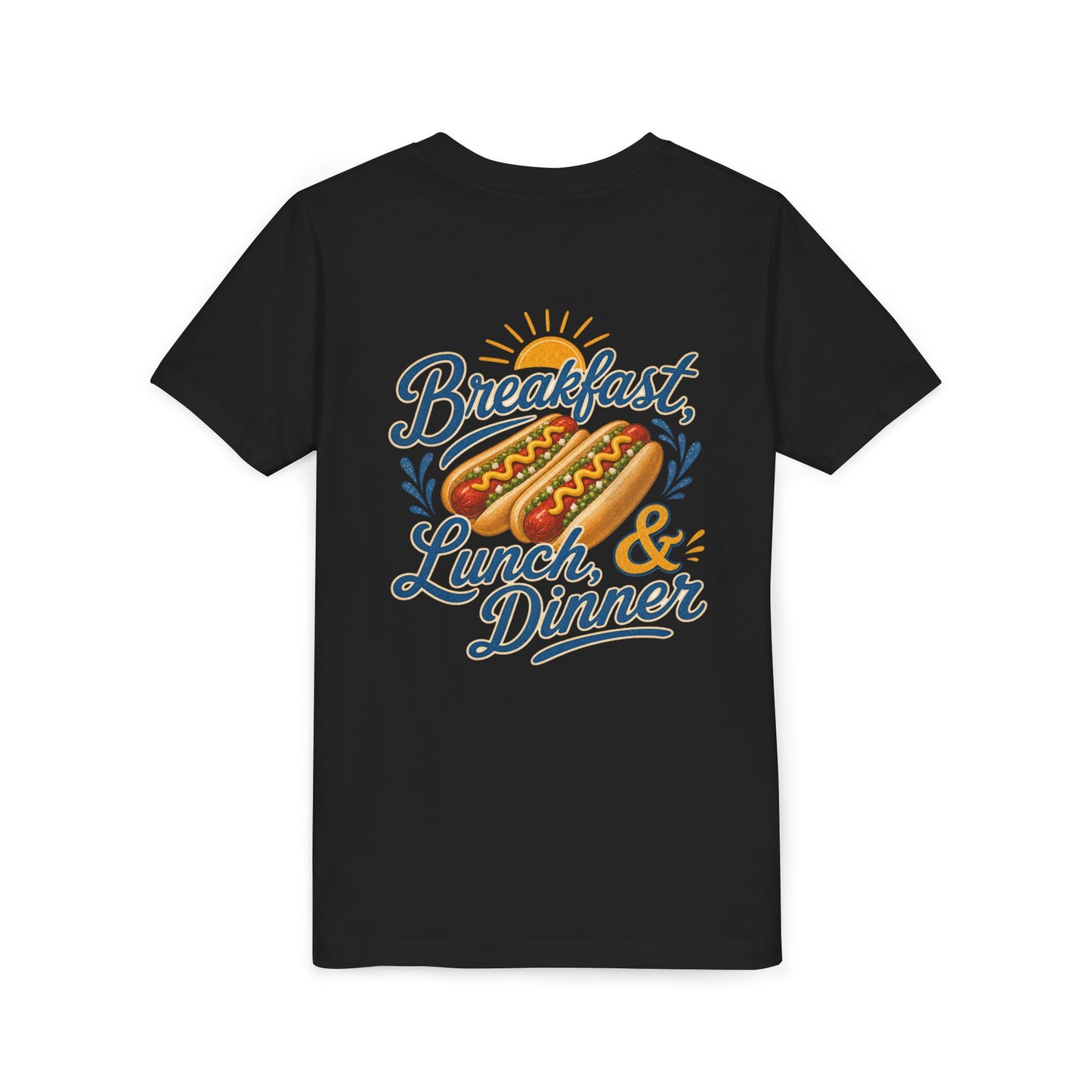 “Breakfast, Lunch & Dinner” Hot Dog Graphic Tee Youth BACK PRINT —