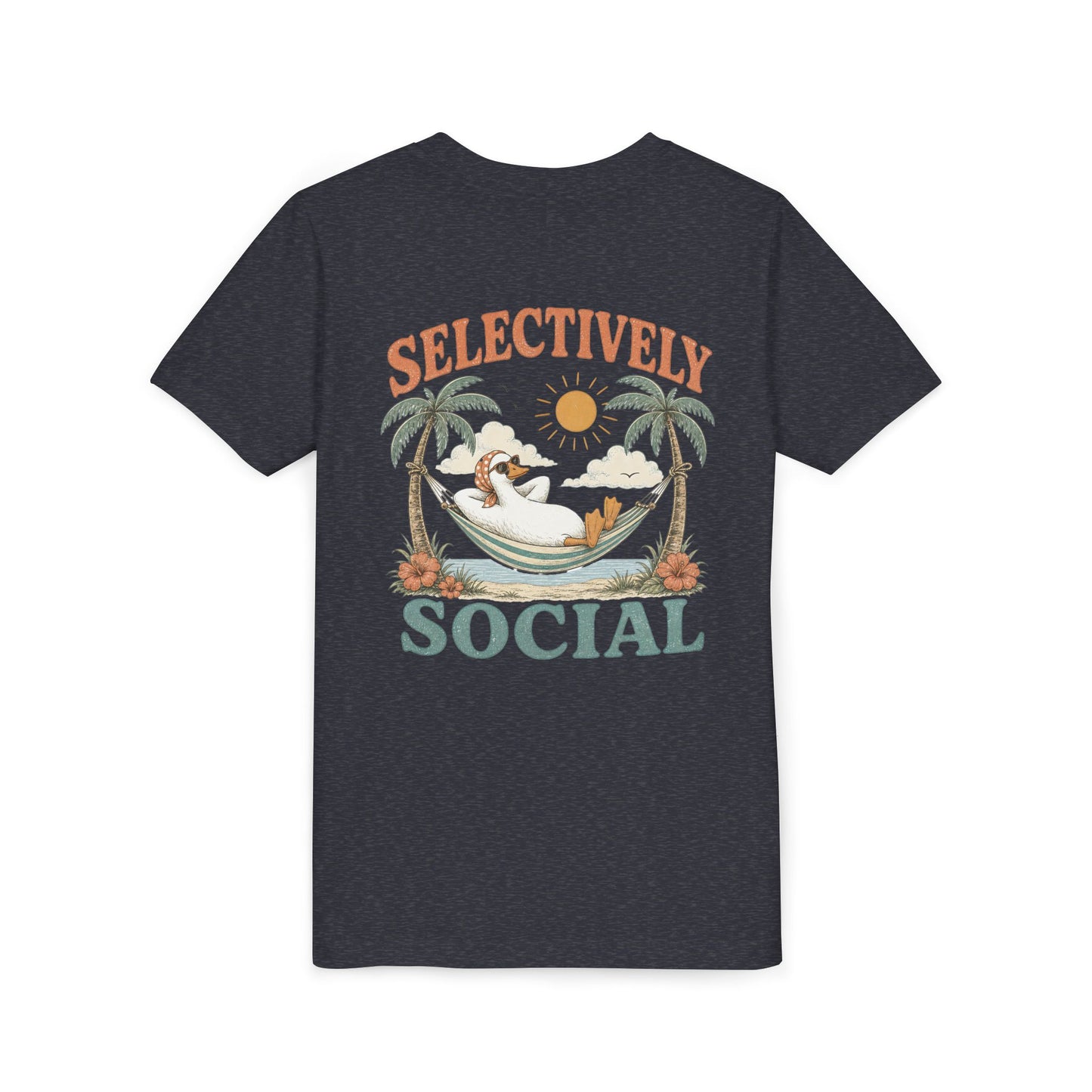 Youth Tee — Silly Goose "Selectively Social" Hammock Graphic Kid’s T-Shirt BACK PRINT
