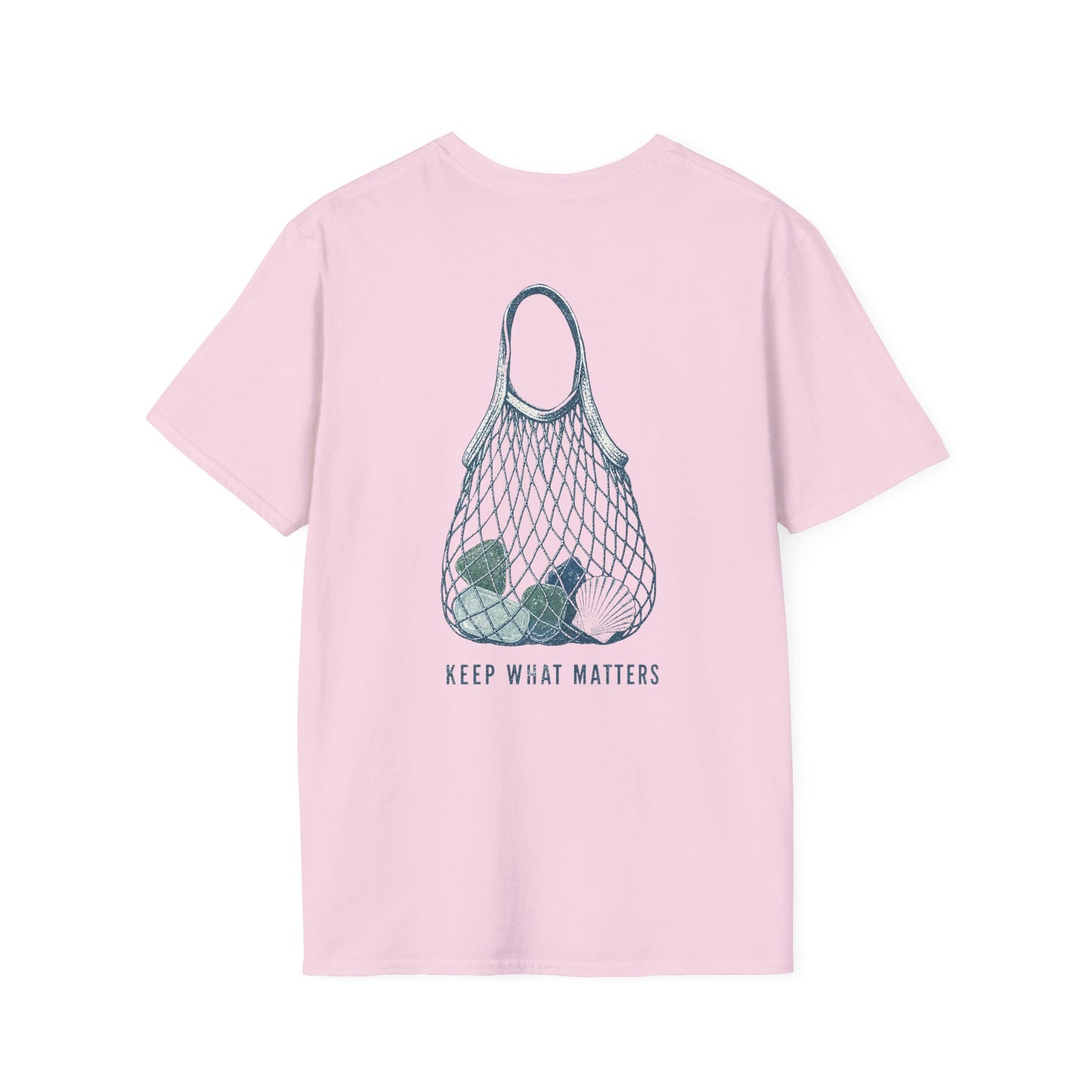 Keep What Matters Coastal Seashell Mesh Tote T-Shirt
