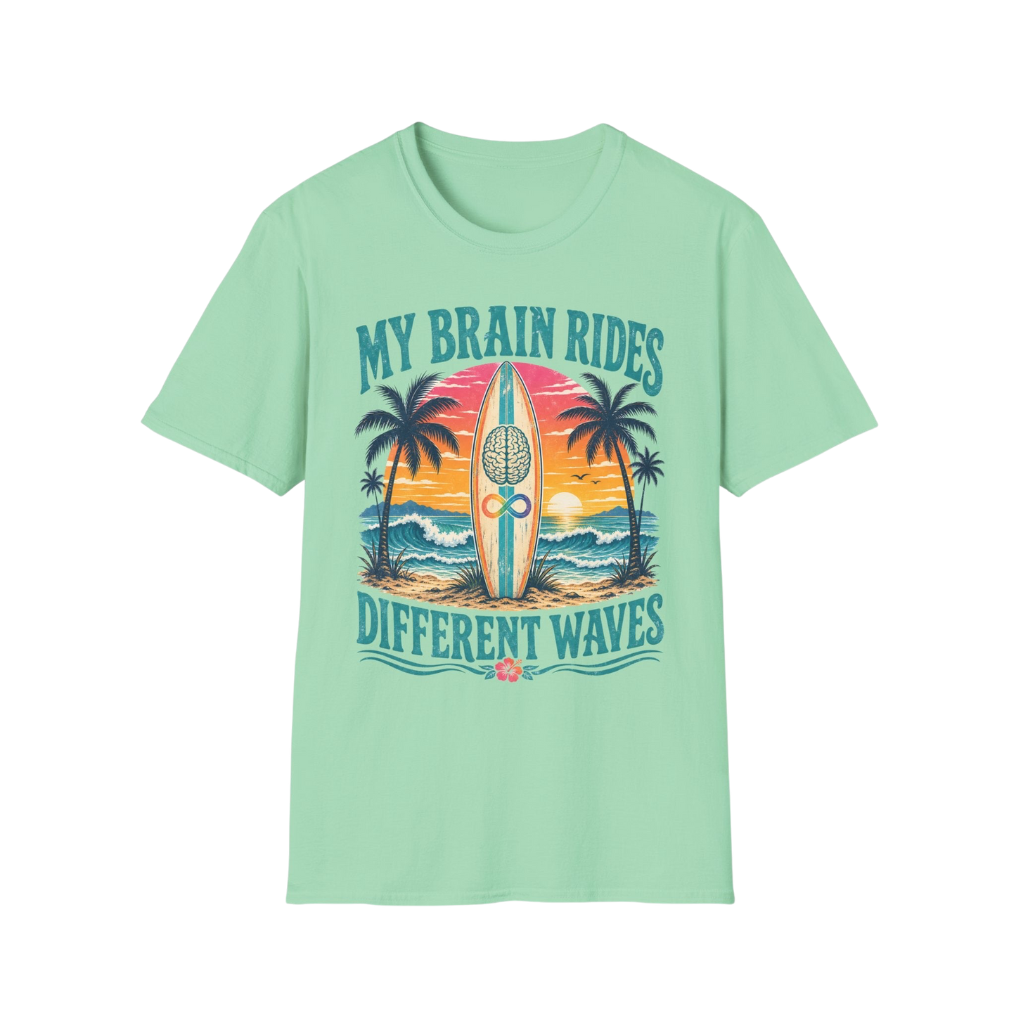 Graphic T-Shirt — "My Brain Rides Different Waves" Surf Retro Tee