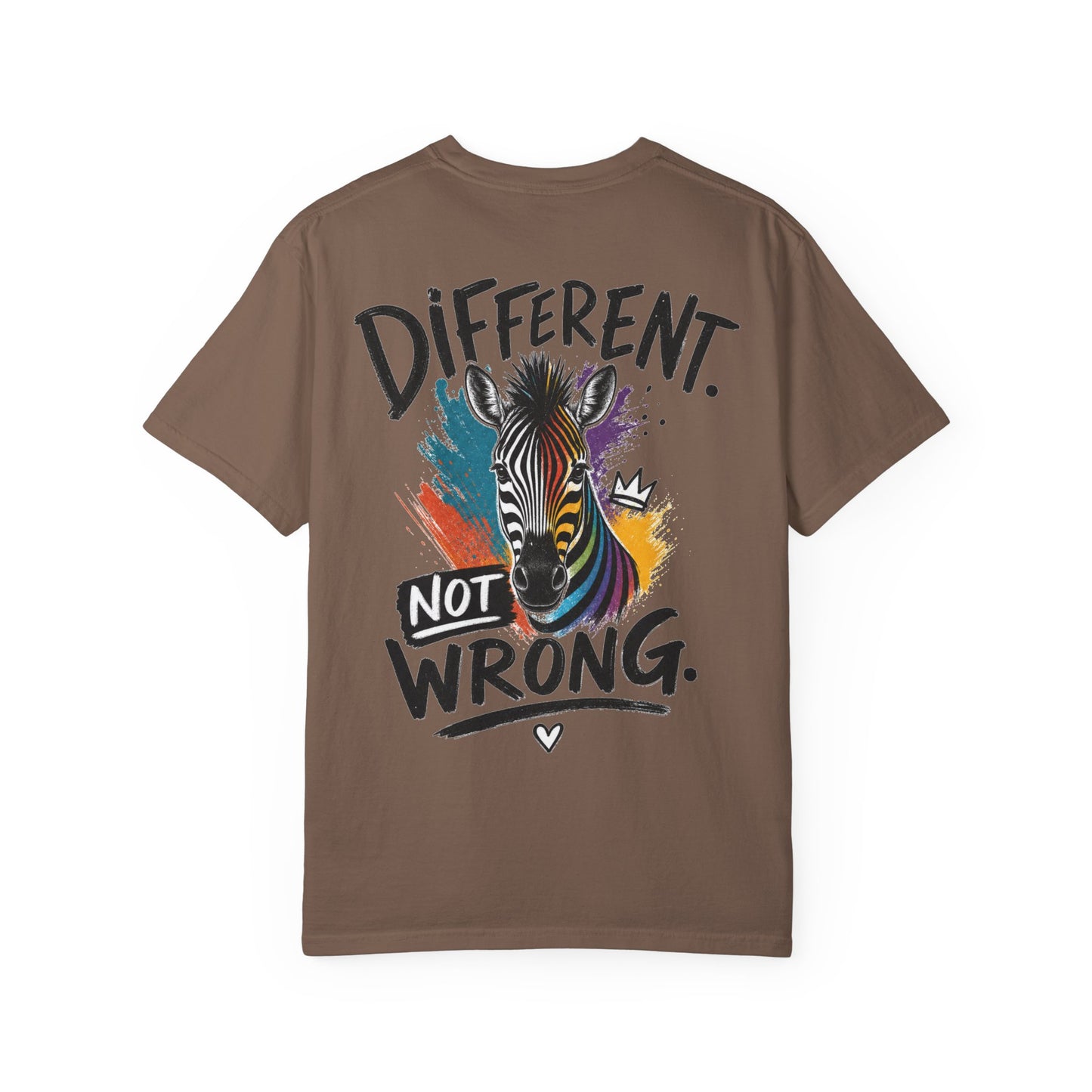 Different Not Wrong Zebra T-Shirt — Neurodivergent Colorful Inspirational Graphic Tee