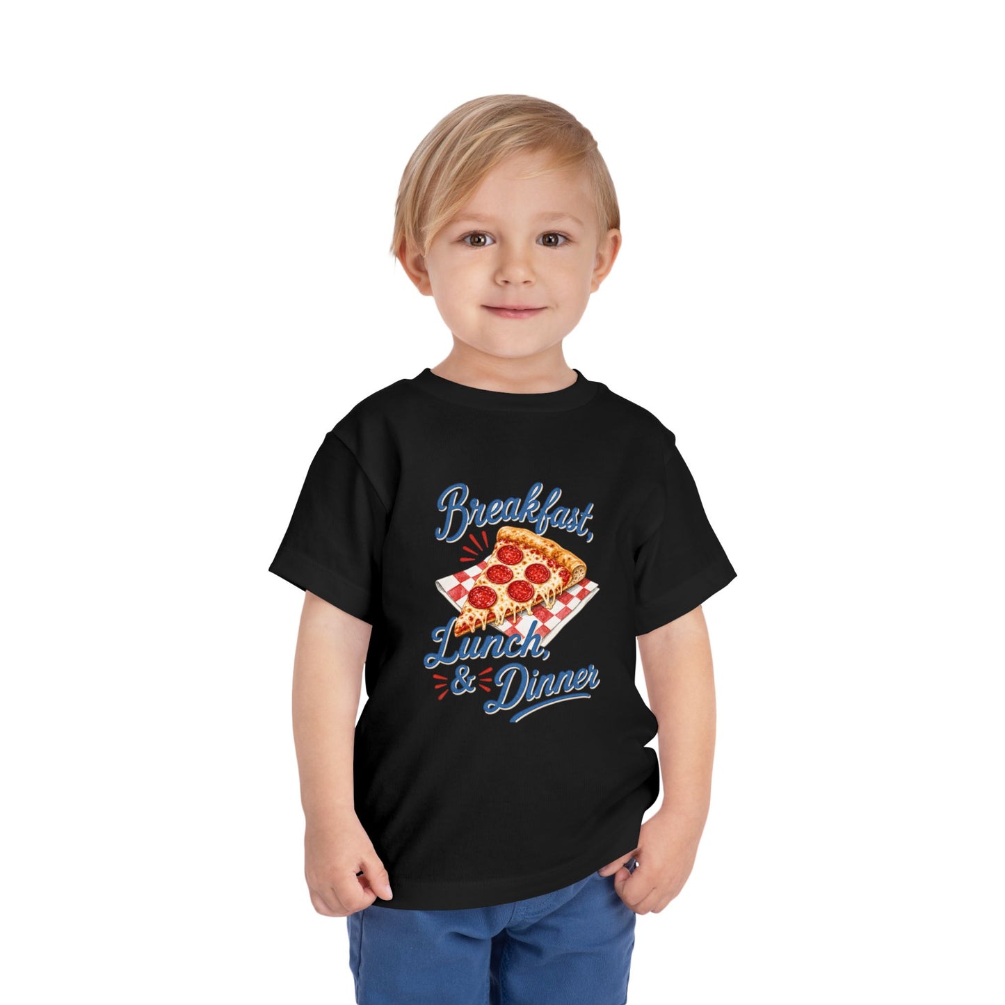 "Breakfast, Lunch & Dinner" Pizza Graphic Toddler Tee