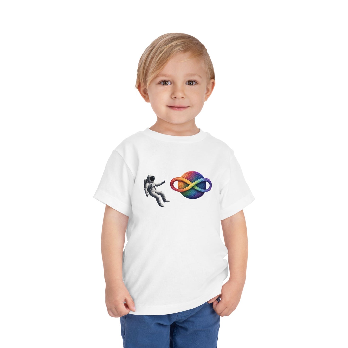 Toddler Tee — Rainbow Infinity Planet & Astronaut Graphic