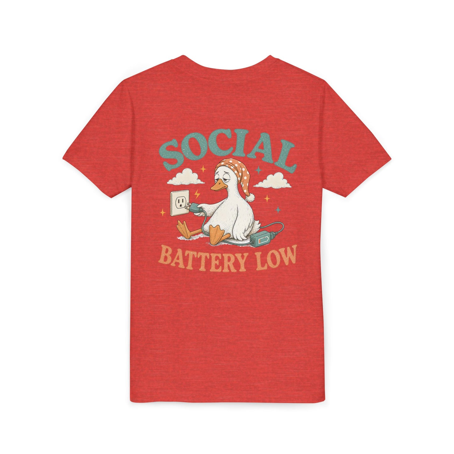 Youth Tee — Social Battery Low Silly Goose Graphic BACK PRINT