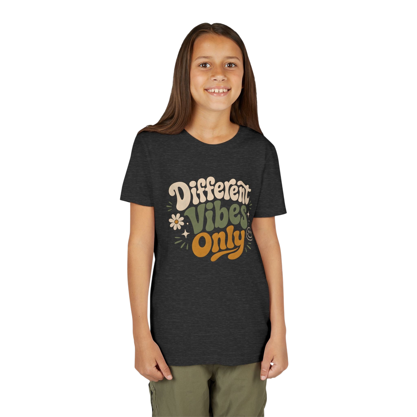 Youth Tee — "Different Vibes Only" Retro Flower Kids T-Shirt