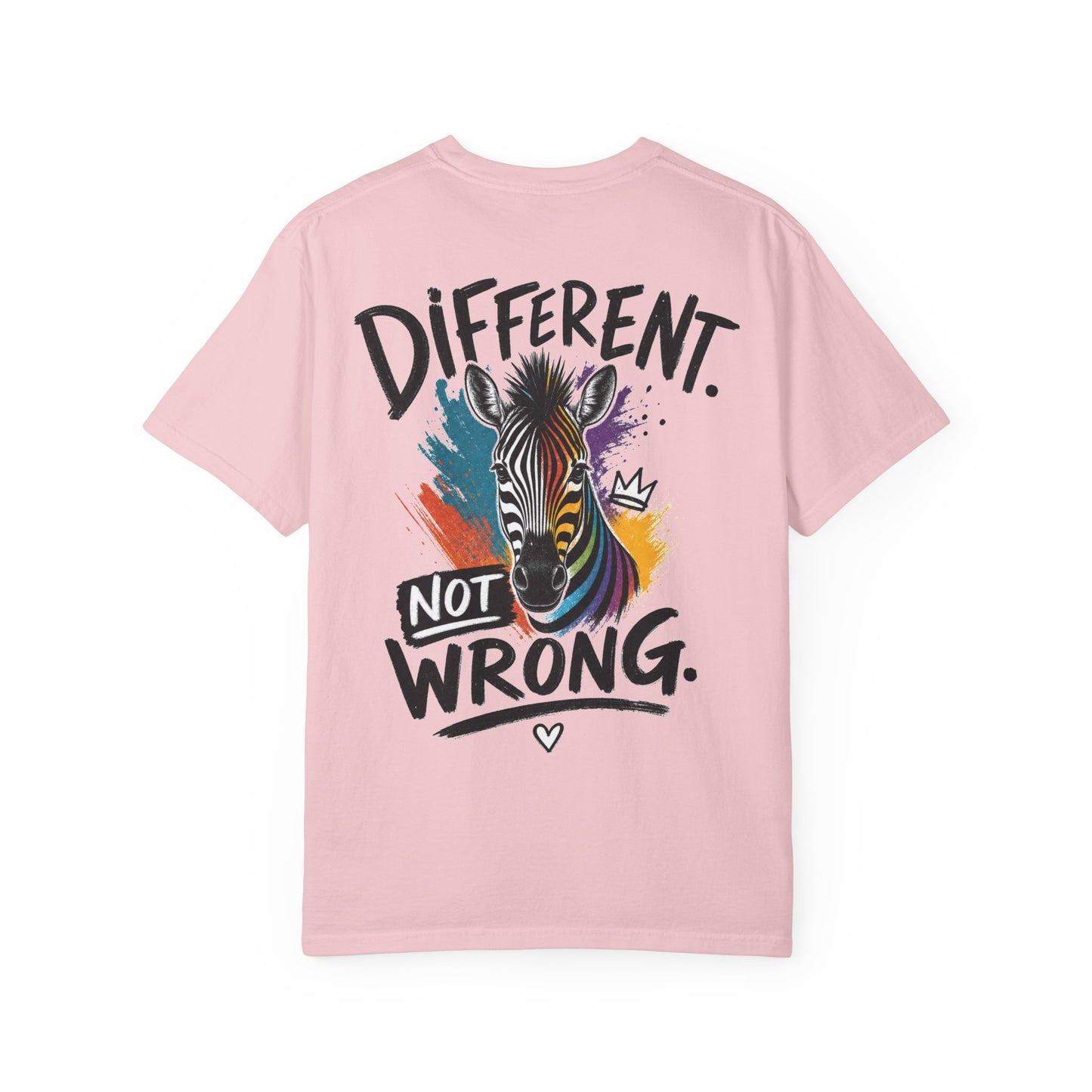 Different Not Wrong Zebra T-Shirt — Neurodivergent Colorful Inspirational Graphic Tee