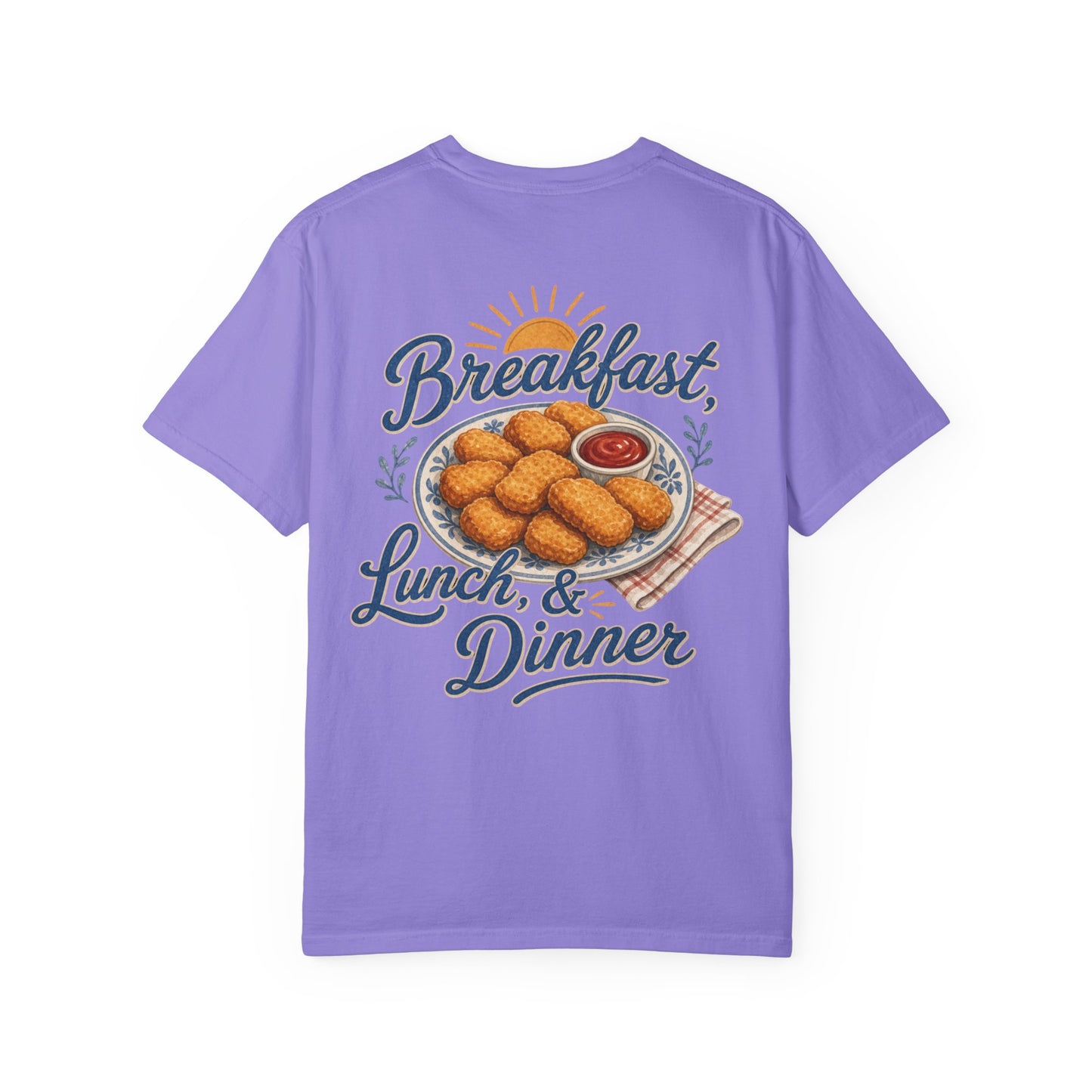 Chicken Nugget T-Shirt — “Breakfast, Lunch & Dinner” Retro Food Graphic Tee Adult BACK PRINT
