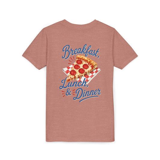 Pizza Tee — "Breakfast, Lunch, & Dinner" Graphic Youth T‑Shirt BACK PRINT