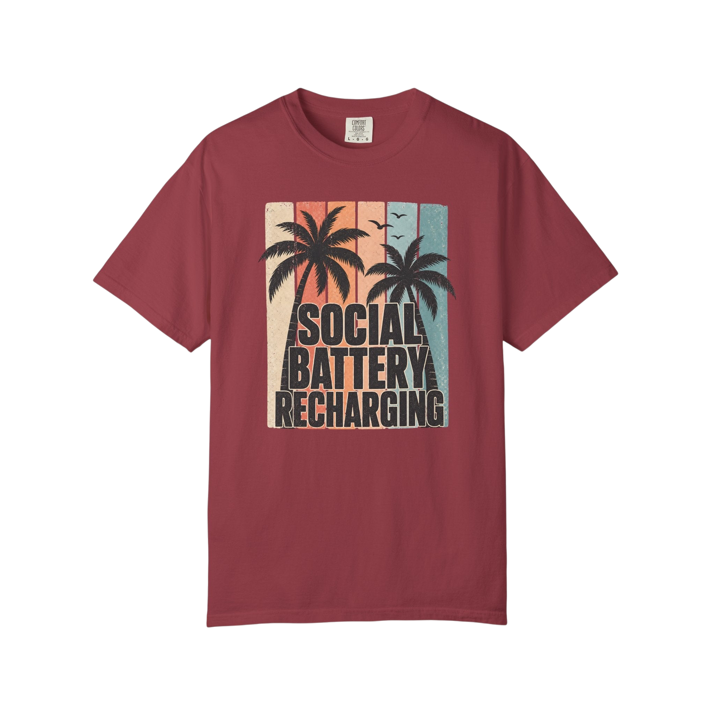 Social Battery Recharging T-Shirt — Retro Palm Beach Vacation Tee