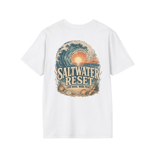 "Saltwater Reset" Retro Ocean Barrel Wave Sunset Graphic T-Shirt