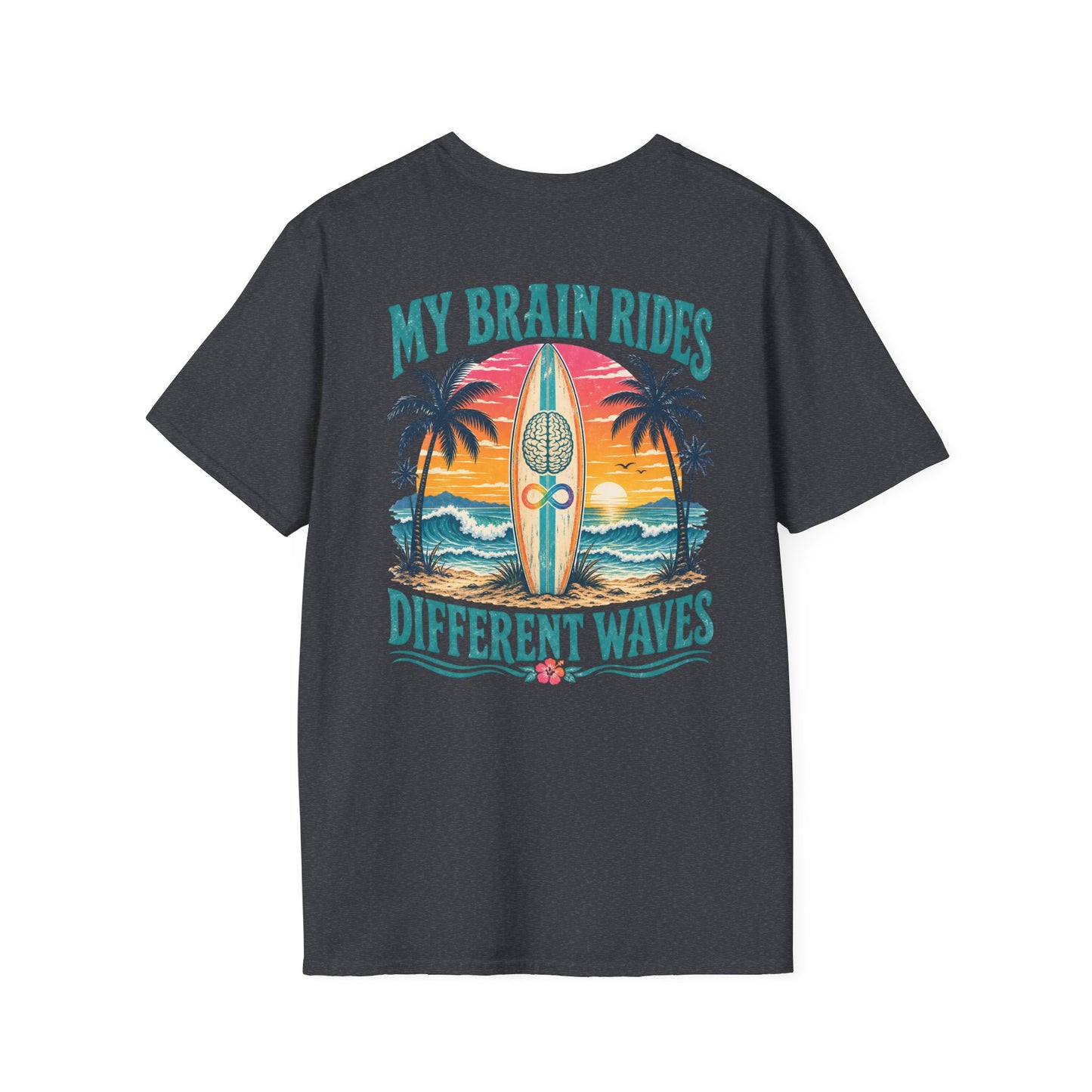 Retro "My Brain Rides Different Waves" Neurodiversity Surf T-Shirt
