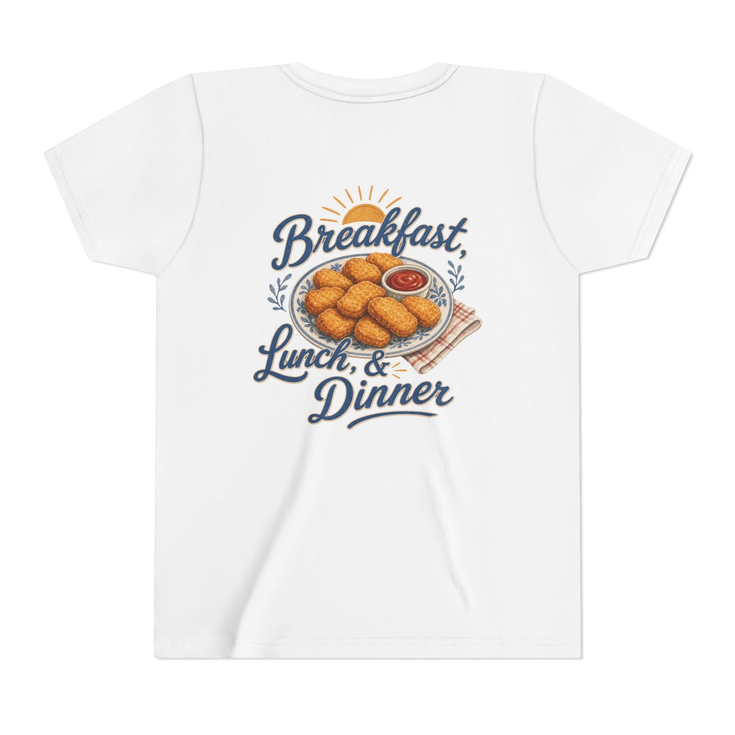 "Breakfast, Lunch & Dinner" Chicken Nugget Graphic Youth Tee — BACK PRINT