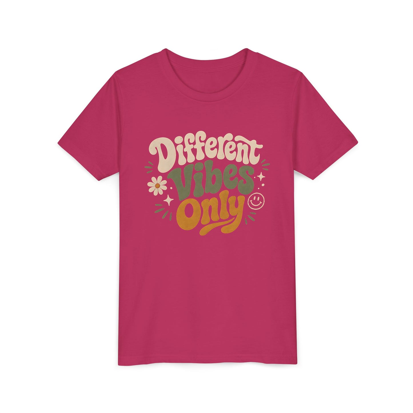 Youth Tee — "Different Vibes Only" Retro Flower Kids T-Shirt