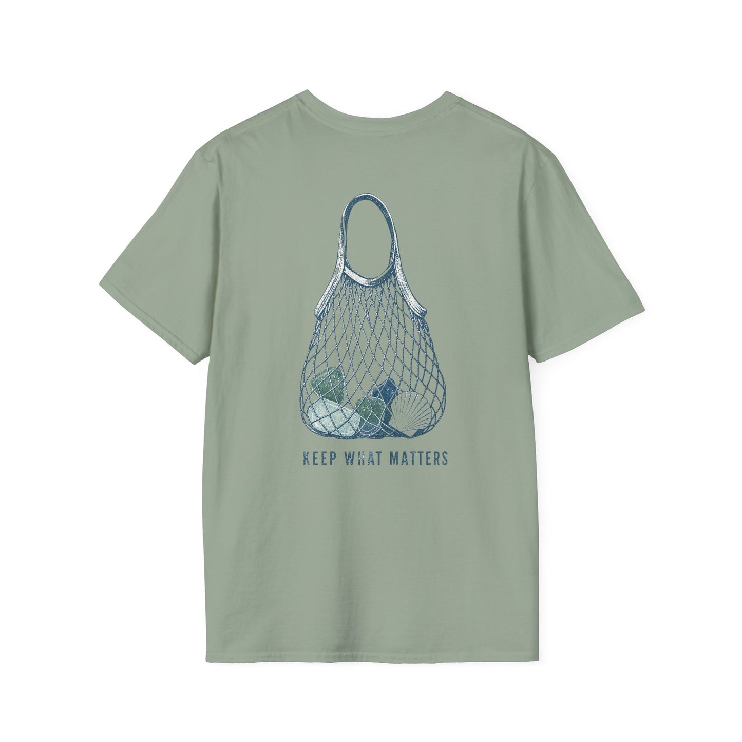 Keep What Matters Coastal Seashell Mesh Tote T-Shirt