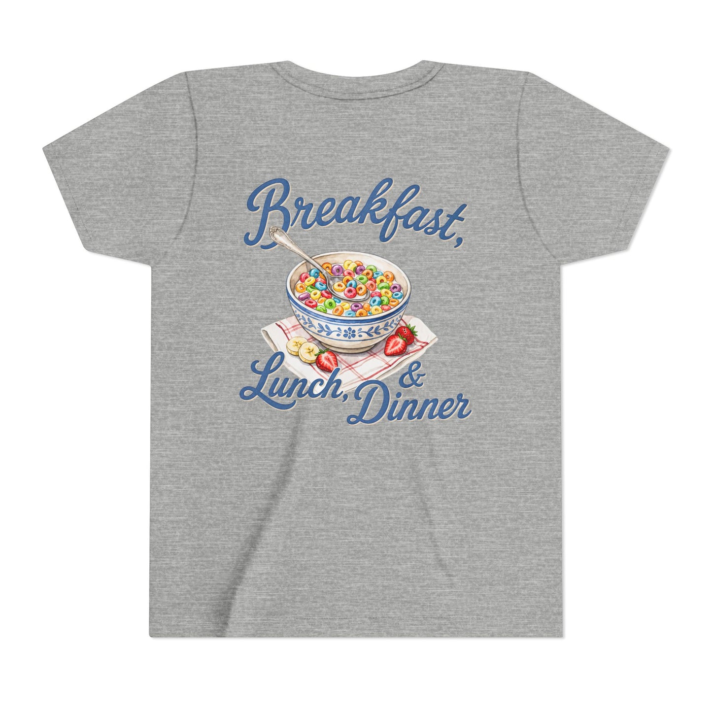 “Breakfast, Lunch & Dinner” Cereal Bowl Kids Youth Tee - Shirt BACK PRINT