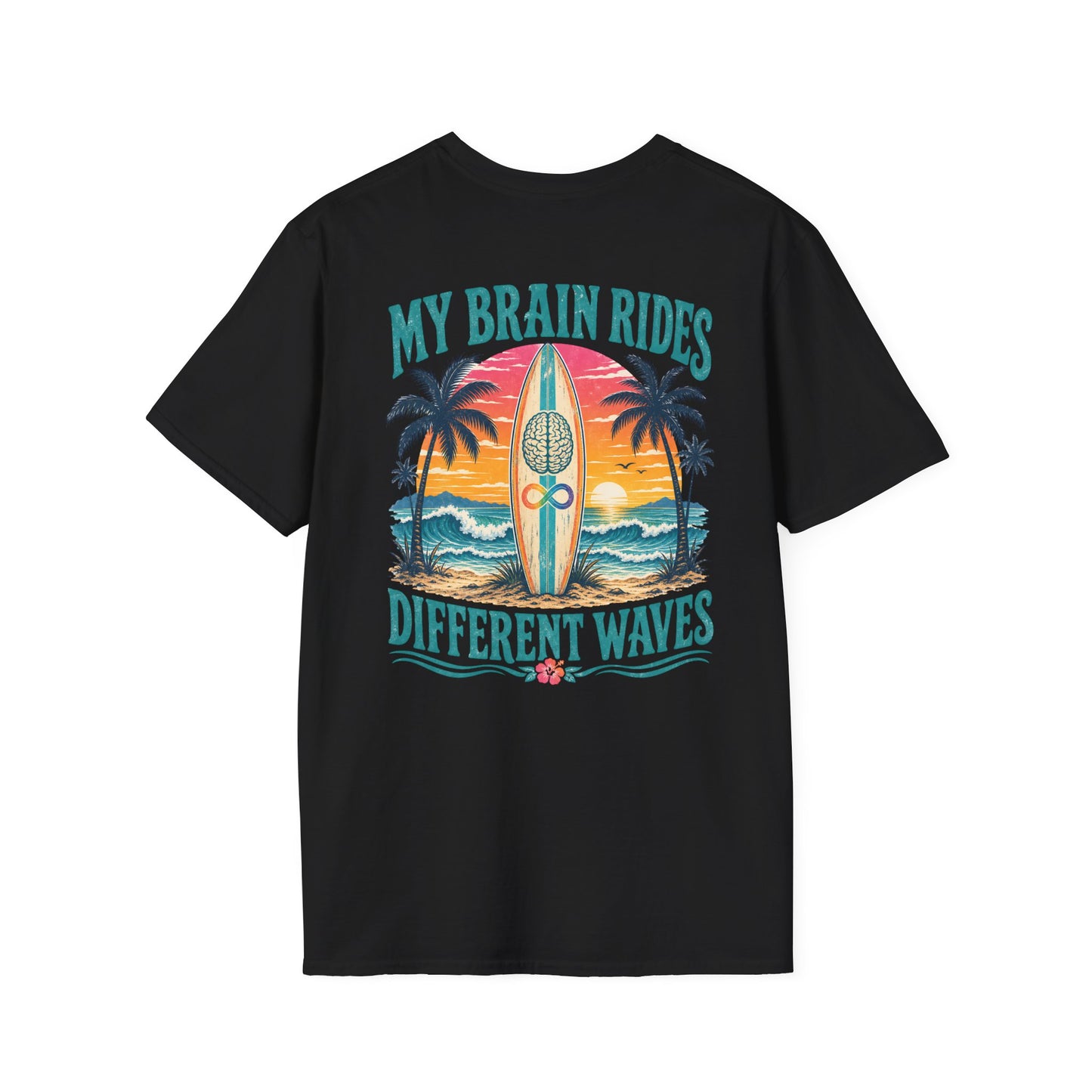 Retro "My Brain Rides Different Waves" Neurodiversity Surf T-Shirt
