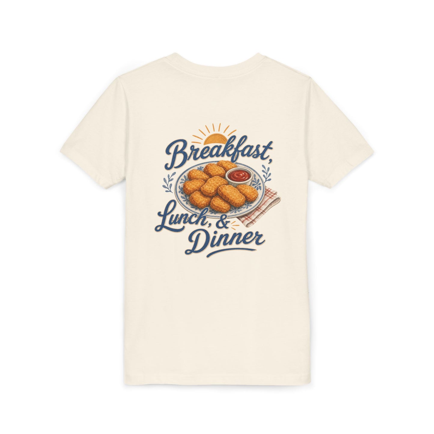 "Breakfast, Lunch & Dinner" Chicken Nugget Graphic Youth Tee — BACK PRINT