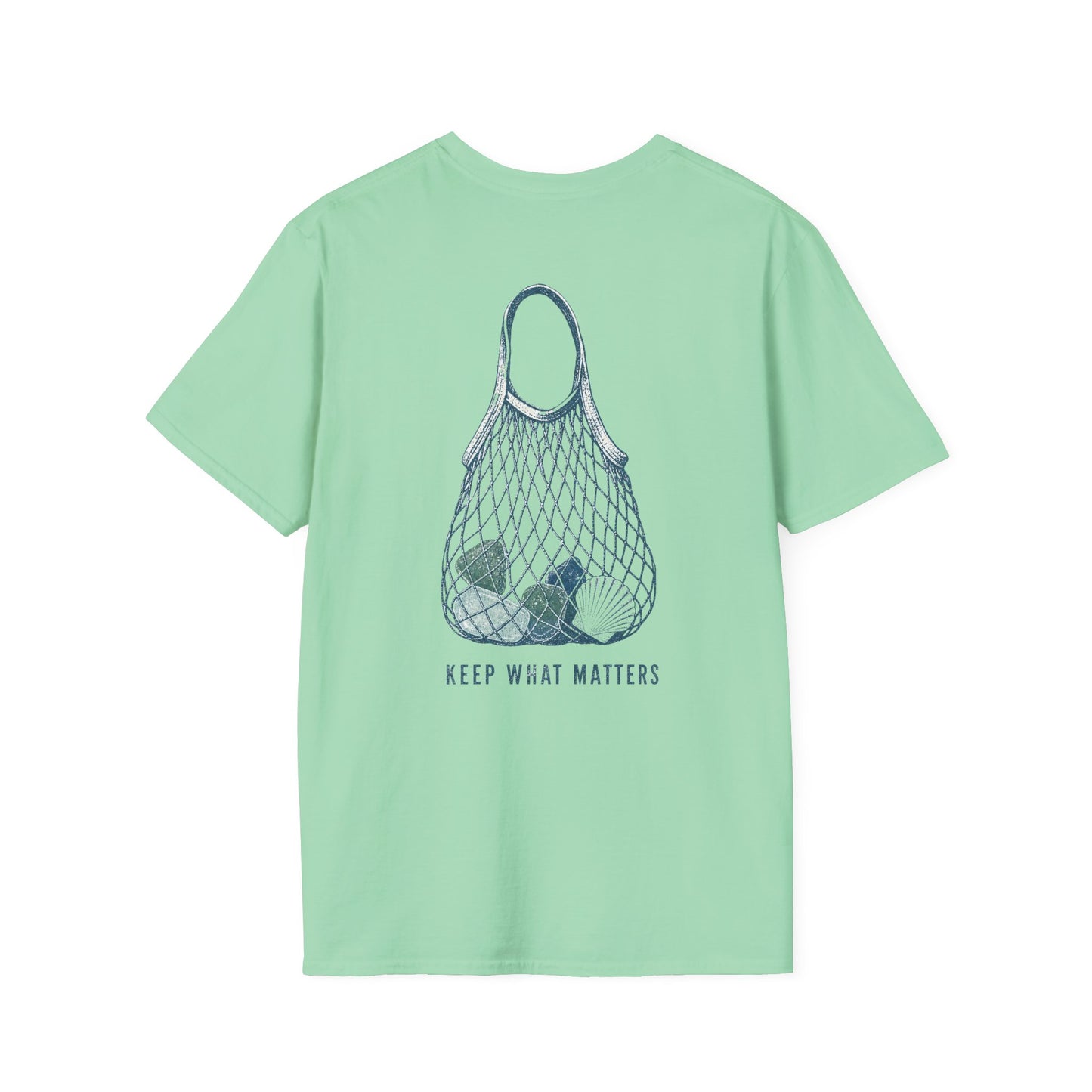 Keep What Matters Coastal Seashell Mesh Tote T-Shirt