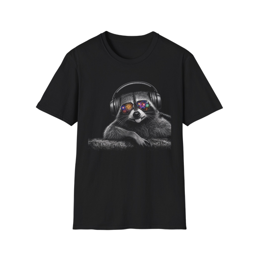 4th of July  Raccoon T-Shirt — Retro Headphones & Fireworks Sunglasses Graphic Tee