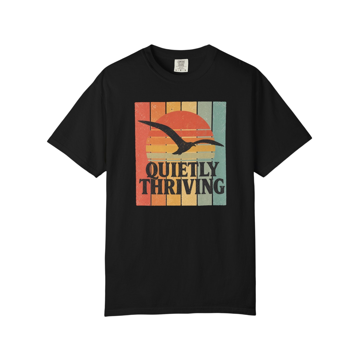 Quietly Thriving T-Shirt — Retro Sunset Seagull Tee