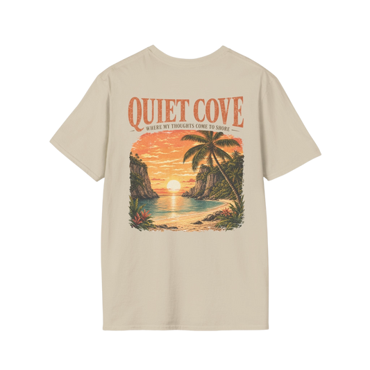 "Quiet Cove" Retro Palm Tree Coastal Sunset Graphic T-Shirt