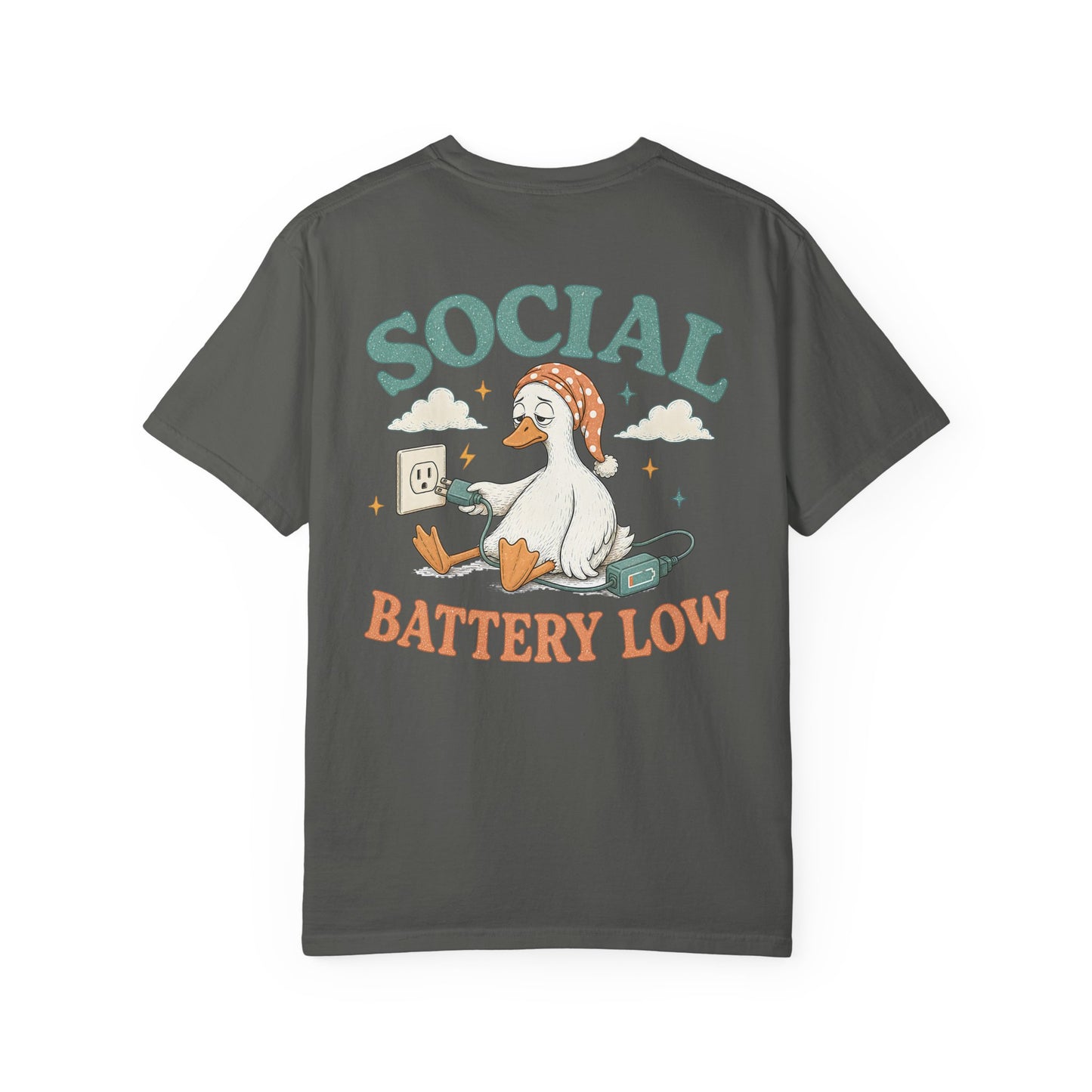 Social Battery Low T-Shirt —BACK PRINT- Introvert Silly Goose Graphic Tee