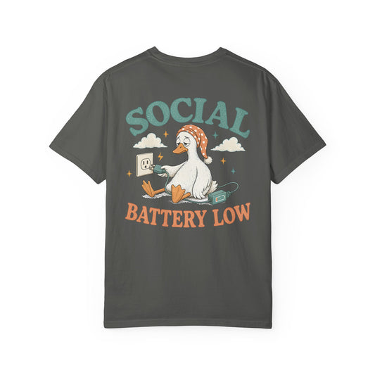 Social Battery Low T-Shirt —BACK PRINT- Introvert Silly Goose Graphic Tee