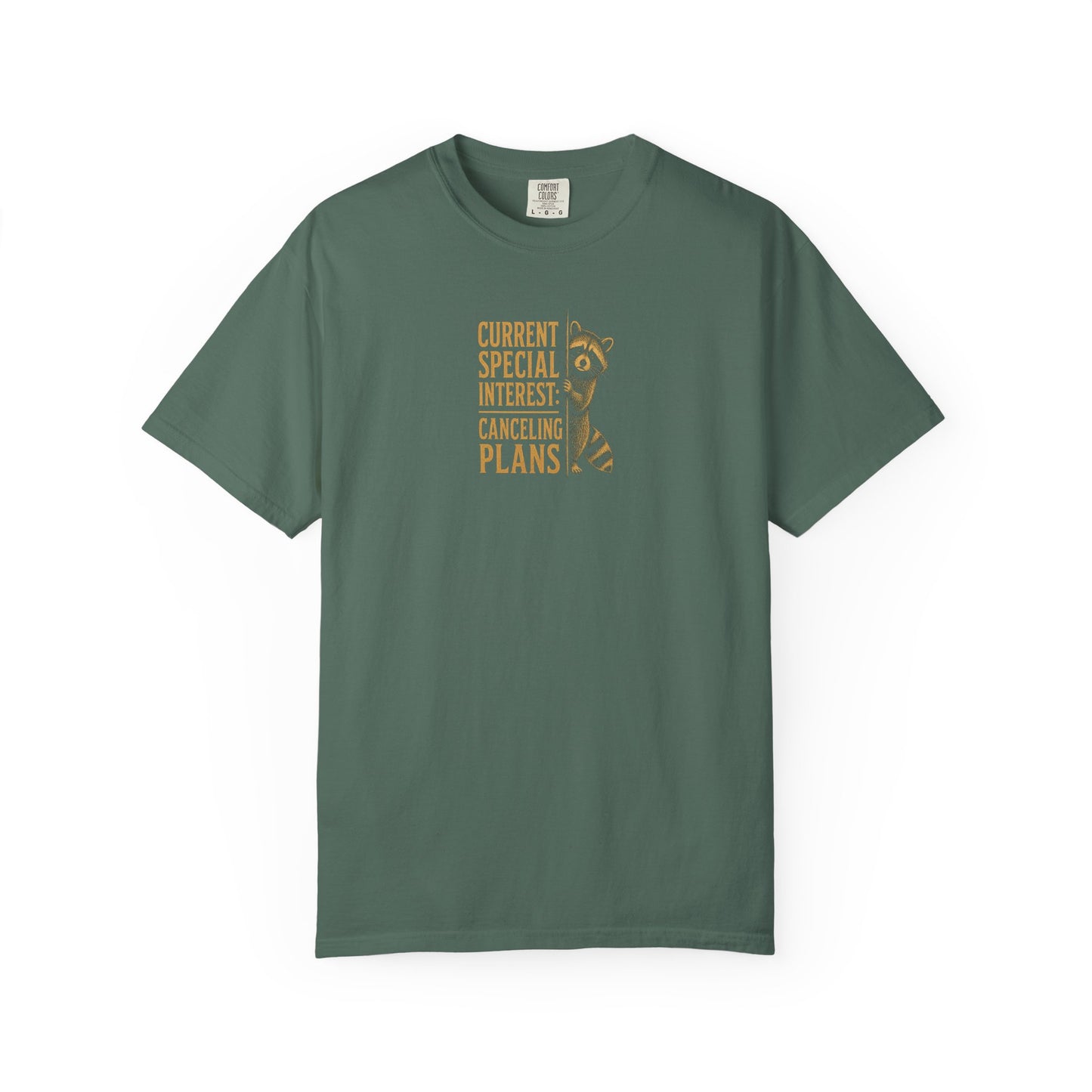 Funny Cancelled Plans T-Shirt — "Current Special Interest: Cancelling Plans" Raccoon Graphic Tee